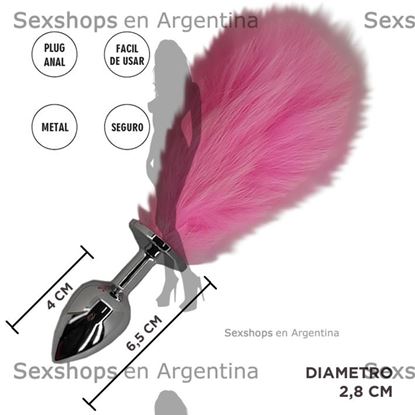 Plug metalico con cola rosa tamaño S